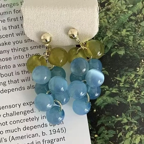 Trauben Hänger Ohrringe Mit 925 Sterling Silber Stecker Harz Frucht Cluster Drop Schmuck Für Frauen Süßer Stil