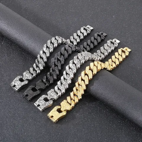 Bracciale Cubano Da Uomo In Acciaio Inossidabile Con Motivo Totem Inciso Stile Punk Retrò Gioielli