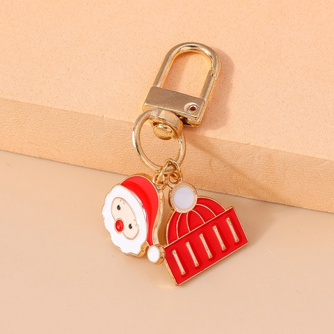 Santa Claus Keychain Enamel Zinc Alloy Christmas Hat Pendant For Backpack Bag Decoration Festive Holiday Gift Accessory