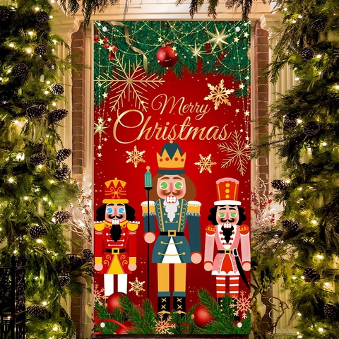 Notenkraker Soldaat Kerst Deurbanner Hangende Vlag Polyester Merry Christmas Print Veranda Tuin Muur Feestelijke Decoratie