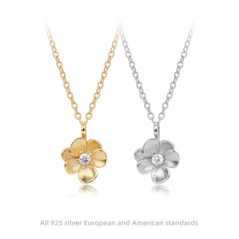 Floral Pendant Necklace 925 Sterling Silver With Zircon Elegant Sweet Style Jewelry For Women Plated Gold Platinum