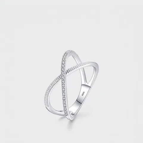 Anello A Croce In Argento Sterling 925 Da Donna Pavé Zirconia Cubica Strutturato Forma A X Gioielli Minimalisti Geometrici