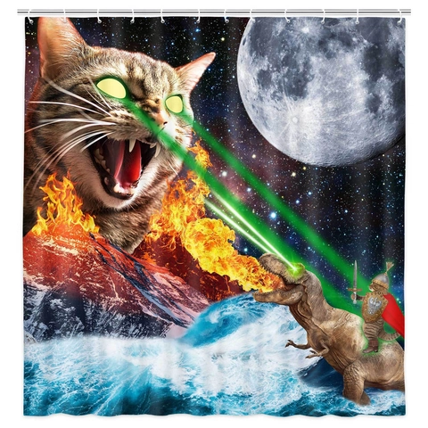 Rideau De Douche Chat Amusant Tissu Polyester Imperméable Impression Numérique Décor De Salle De Bain Nouveauté Animal