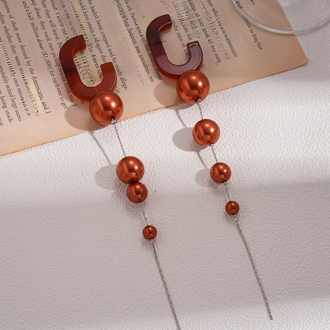 Pendientes Largos De Borla Exagerados Acrílico Forma C Perla Artificial ABS Degradado Retro Con Poste De Pendiente De Plata Ley 925