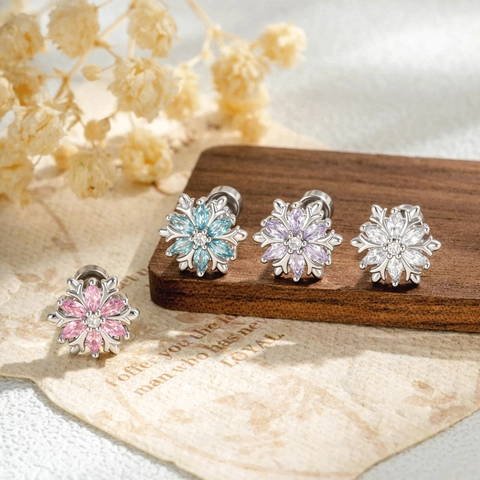 Sneeuwvlok Oorkraakbeen Stud Titanium Stalen Oorbel Post Glinsterende Zirkonia Koude Stijl Piercing Sieraden Voor Heren Dames