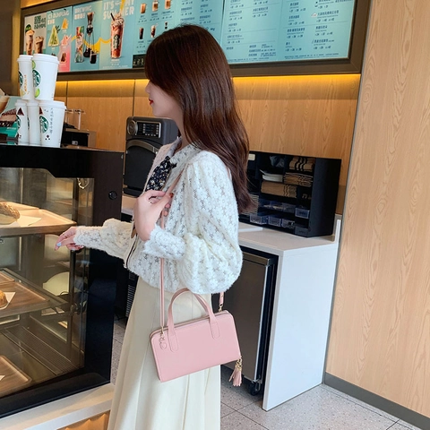 Sac À Main En Cuir PU Pour Femmes Avec Décor De Gland Double Fermeture Éclair Mini Sac À Bandoulière Mode Élégante