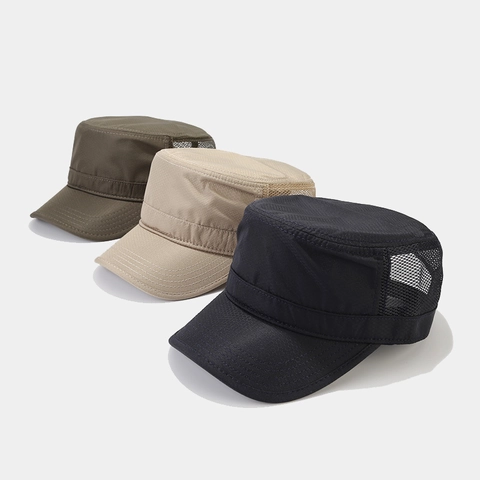 Heren Sneldrogende Mesh Ademende Cadet Cap Zomer Zonbescherming Outdoor Verstelbare Polyester Platte Pet