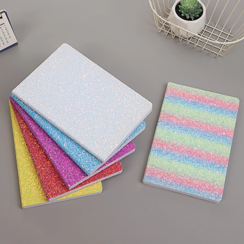 Colorful Glitter Sequin Notebook Shiny Portable Glue Binding Lined Journal Diary For Students Office School Stationery