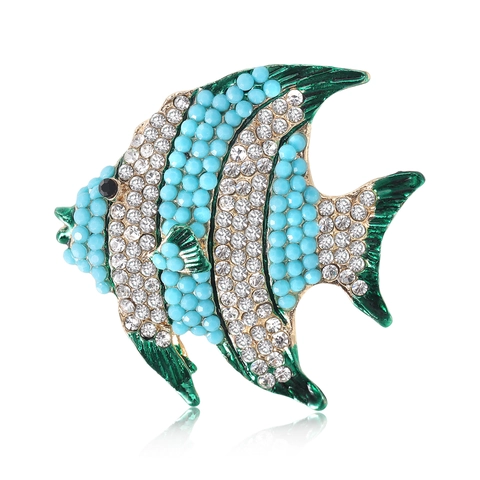 Tropische Engelvis Broche Speld Voor Dames Legering Strass Gekleurde Kralen Emaille Dier Mode Sieraden Accessoire