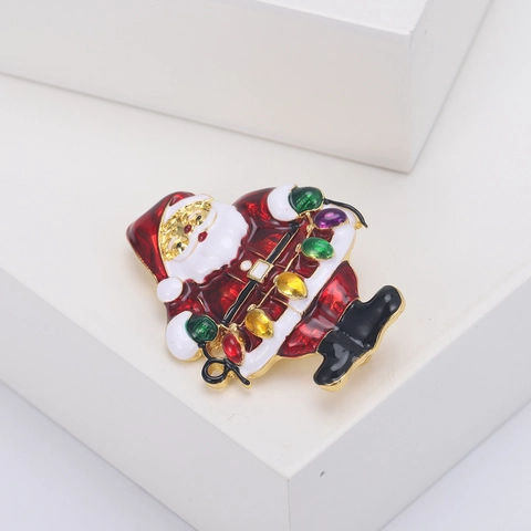 Broche Père Noël en Alliage Émaillé Cadeau de Bijoux de Noël Festif pour Hommes Femmes Accessoires de Décoration de Vêtements