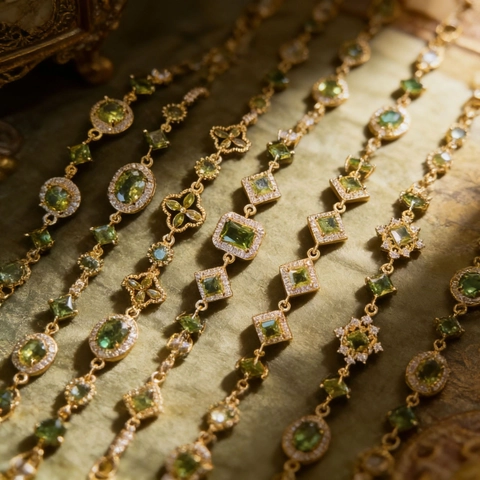 Bracciale Fiore Smeraldo Vintage Placcato Oro Vero Zircone Verde Braccialetto Regolabile Gioielli Retrò Donna