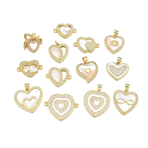 Herzanhänger Halskette Vergoldeter Kupfer Natürliche Muscheleinlage Zirkonia DIY Schmuck Für Damen
