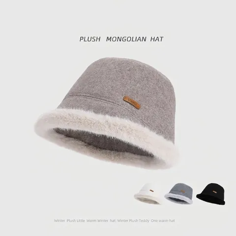 Chapeau Bob D'Hiver Pour Femmes Avec Bordure En Fausse Fourrure Bonnet En Peluche Style Mongol Chaud Et Coupe-Vent
