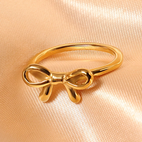 Eleganter Schleifen Und Seil Ring Edelstahl Hochglanzpoliert Goldener Französischer Stil Minimalistischer Modeschmuck Für Damen