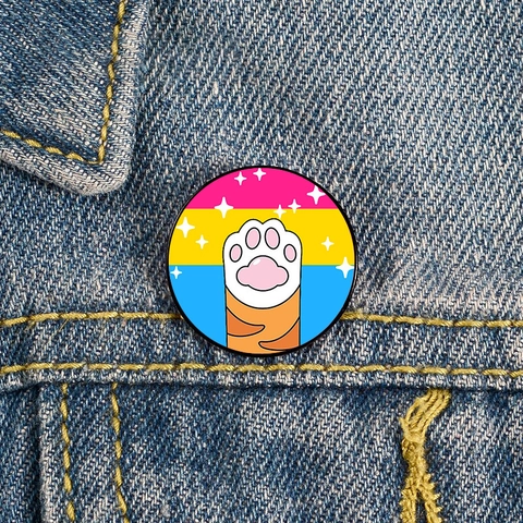 Mixed Materials Printed Cat Paw Enamel Brooch Rainbow Pride Flag Stripes Stars Lapel Pin For Bags Unisex Jewelry Gift
