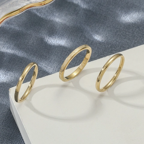 Minimalist Titanium Steel Gold Finger Rings For Women Geometric Frosted Texture Smooth Surface Jewelry Daily Accessories