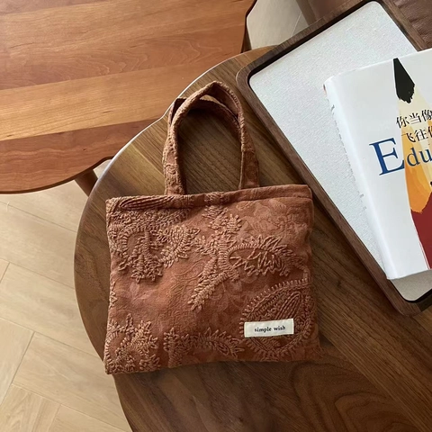 Bolso De Mano Bordado Floral Gamuza Retro Bolsa Teléfono Jacquard Lino Vintage Con Cierre De Cremallera Para Mujeres