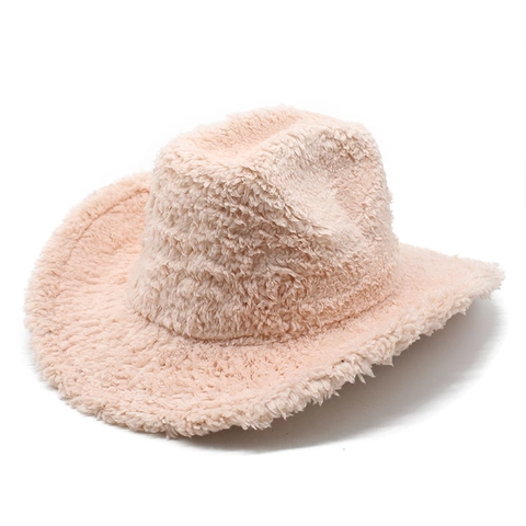 Chapeau De Cowboy Occidental Peluche Laine D'agneau Bord Large Fedora Hiver Chaud Mode Pour Femmes Hommes Unisexe