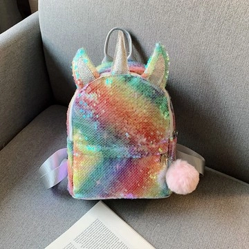 Unicorn Sequin Backpack For Girls Rainbow Sparkly Mini Bookbag With Pom Pom Charm And Star Pattern