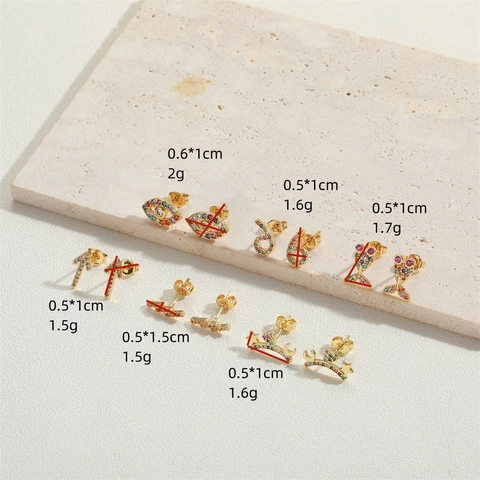 Dainty Colorful Zircon Stud Earrings Copper Gold Plated Evil Eye Arrow Star Moon Lightning Bohemian Jewelry For Women