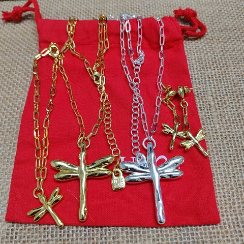Collezione Di Gioielli Con Ciondolo A Libellula Placcato Argento Collana A Catena Graffetta Orecchini A Goccia Da Donna