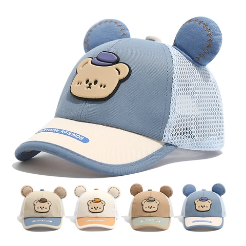 Cappellino Da Baseball Per Bambini Cappello Da Sole In Rete Traspirante Con Orecchie Orso Toppa Cartone Animato Estate