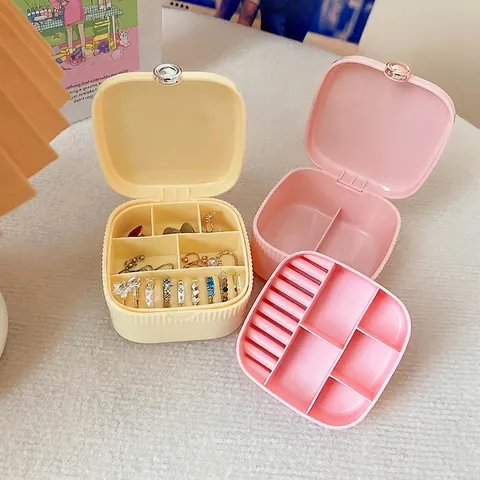 Portable Jewelry Box Plastic Storage Organizer With Mirror Multi Compartment Case For Rings Earrings Necklaces Women