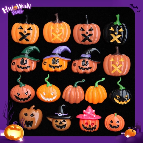 Zucca di Halloween Charms in Resina con Retro Piatto Cappello da Mago Lanterna di Zucca Accessori DIY Decorazione Resina