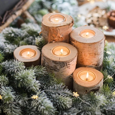 Portacandele In Legno Di Betulla Corteccia Naturale Candelabri Per Lumini Rustico Nordico Natale Matrimonio Tavola Decorazione Casa