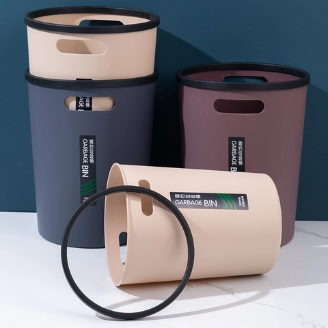 Simple Plastic Trash Can With Dual Side Handles And Press Ring No Lid Garbage Bin For Kitchen Bathroom Home Office Modern
