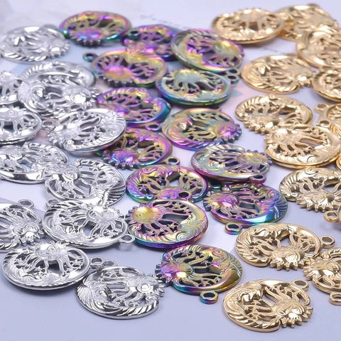 Collier Pendentif Céleste Soleil et Lune en Acier Inoxydable pour Femme Or Argent Arc-en-ciel Plaquage Ajouré Étoile Bijoux Boho