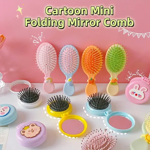 Cartoon Luftkissen Massage Haarbürste Tragbarer Faltbarer Spiegel Kamm Kunststoff Styling Tool Für Kinder Mädchen Süß