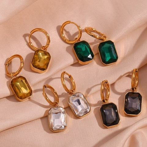 Boucles d'Oreilles Pendantes Rectangulaires en Acier Inoxydable avec Strass pour Femmes Boucles d'Oreilles Géométriques Biseautées