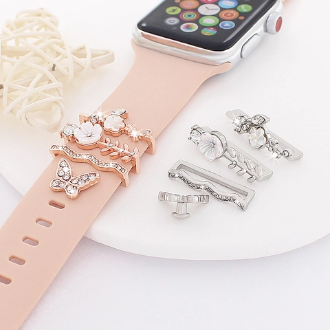Anelli Decorativi Per Cinturino Smartwatch Charm In Lega Con Strass Fiore Farfalla Per Cinturini In Silicone Accessori Gioielli Eleganti