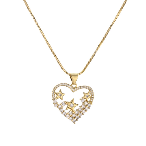 Heart Pendant Necklace Copper Cubic Zirconia Butterfly Star Fashion Clavicle Chain Jewelry Women