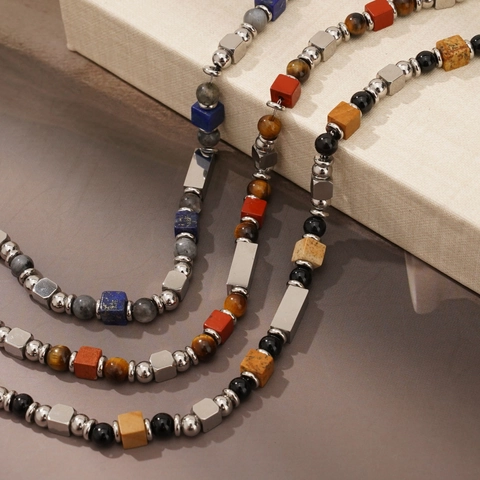 Natural Gemstone Beaded Bracelet With Stainless Steel For Men Modern Minimalist Adjustable High-End Jewelry Gift