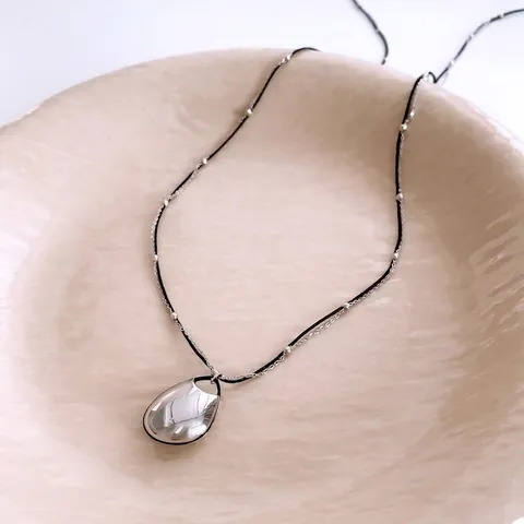 Minimalist Double Strand Sweater Chain Necklace Copper Waterdrop Pendant Retro Elegant Neck Jewelry Women Silver Tone