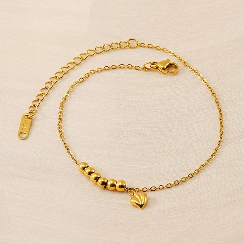 18K Gold Plated Stainless Steel Heart Pendant Artificial Pearl Bracelet Anklet For Women Fashion Layered Jewelry