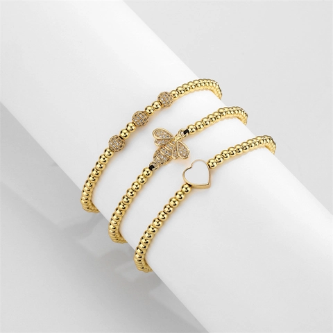 Adjustable Bee Heart Zirconia Charm Bracelet For Women Men Copper Micro Pave Minimalist Fashion Jewelry