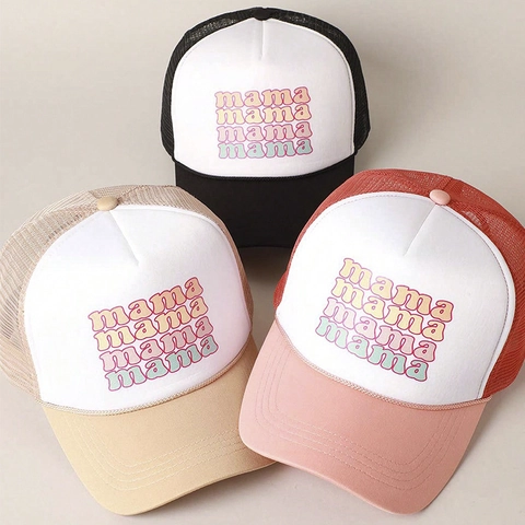 Mama Retro Gradient Trucker Hat Mesh Breathable Adjustable Sun Protection Casual Outdoor Baseball Cap For Women