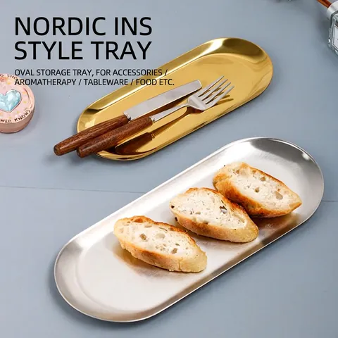 Oval Serving Tray Stainless Steel Organizer For Jewelry Cosmetics Nordic Minimalist Home Desktop Storage Metal Plate