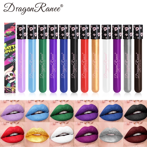 Lucidalabbra Opaco Design Teschio Impermeabile Lunga Durata Halloween Vampiro Goth Trucco Creativo Rossetto Liquido