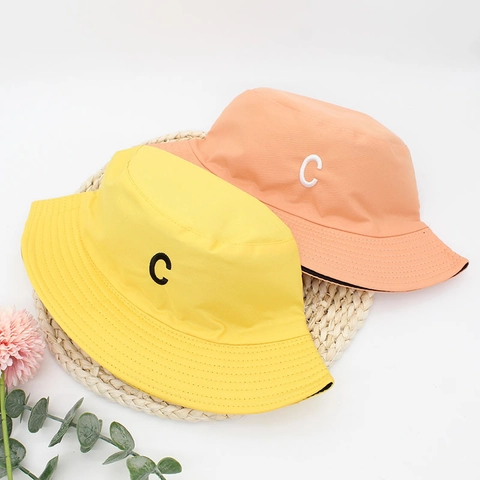 Reversible Bucket Hat Cotton Polyester Letter C Embroidery Double Sided Sun Protection Outdoor Casual Basin Hat Women