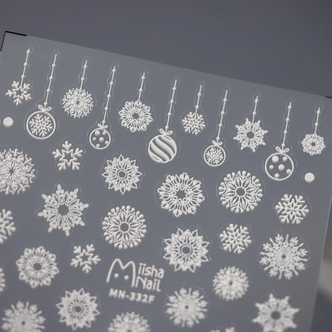 3D Relief Nail Stickers White Snowflake Christmas Patterns Self Adhesive Winter Holiday Manicure Decoration