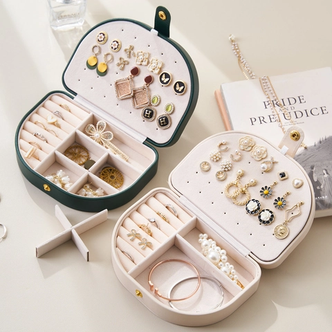 Portable PU Leather Jewelry Box Travel Organizer Case Double Layer For Earrings Rings Necklaces Anti-Oxidation Storage