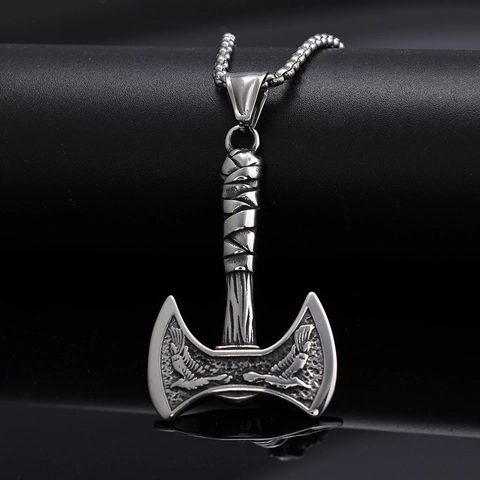 Collana Con Ciondolo Ascia Doppia Viking In Acciaio Inossidabile Incisione Aquila Mitologia Norrena Gioielli Vintage Per Uomo