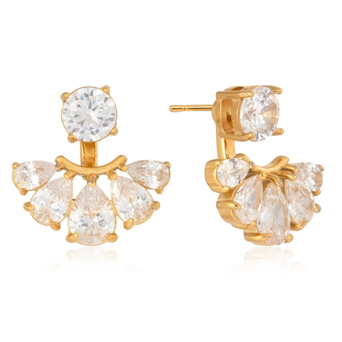 Stainless Steel Zirconia Fan Shaped Stud Earrings For Women 18K Gold Plated Luxury Geometric Tassel Earring Jewelry Gift