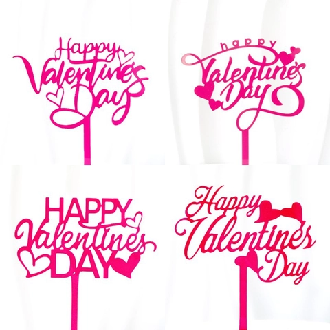Décoration De Gâteau En Acrylique Happy Valentine's Day Cœurs Décoratifs Miroir Or Rouge Pour Fête Anniversaire