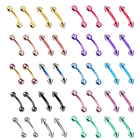 Curved Barbell Eyebrow Rings Stainless Steel Lip Piercing Jewelry Spike Ball Ends Colorful Polished Punk Style For Unisex