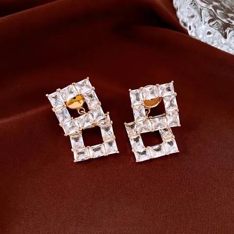Geometrische Hohle Doppelte Rechteckige Zirkon Ohrringe Mit Kupfer Vergoldung Und Silber Ohrstecker Luxus Retro Stil